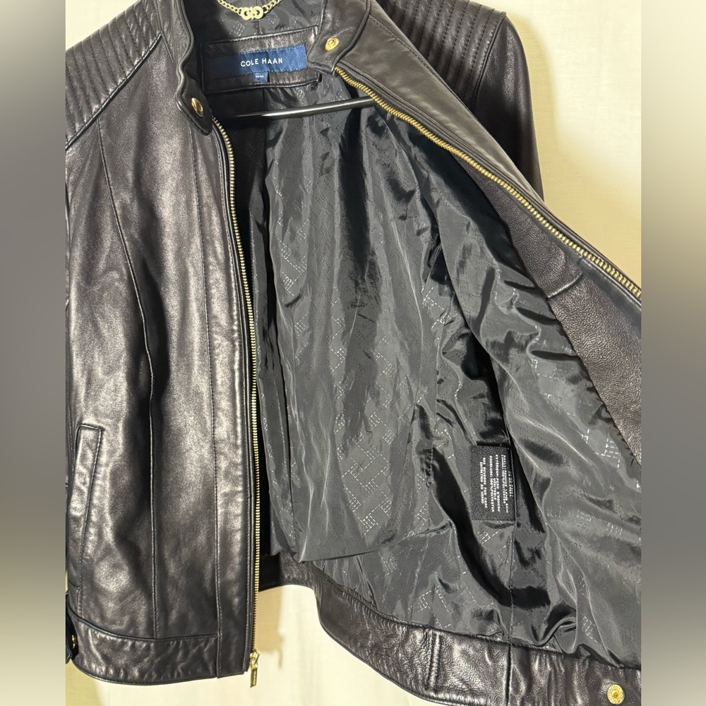 Women’s Cole Haans Lamb Skin Moto Leather Jacket | size medium - Picture 11 of 15